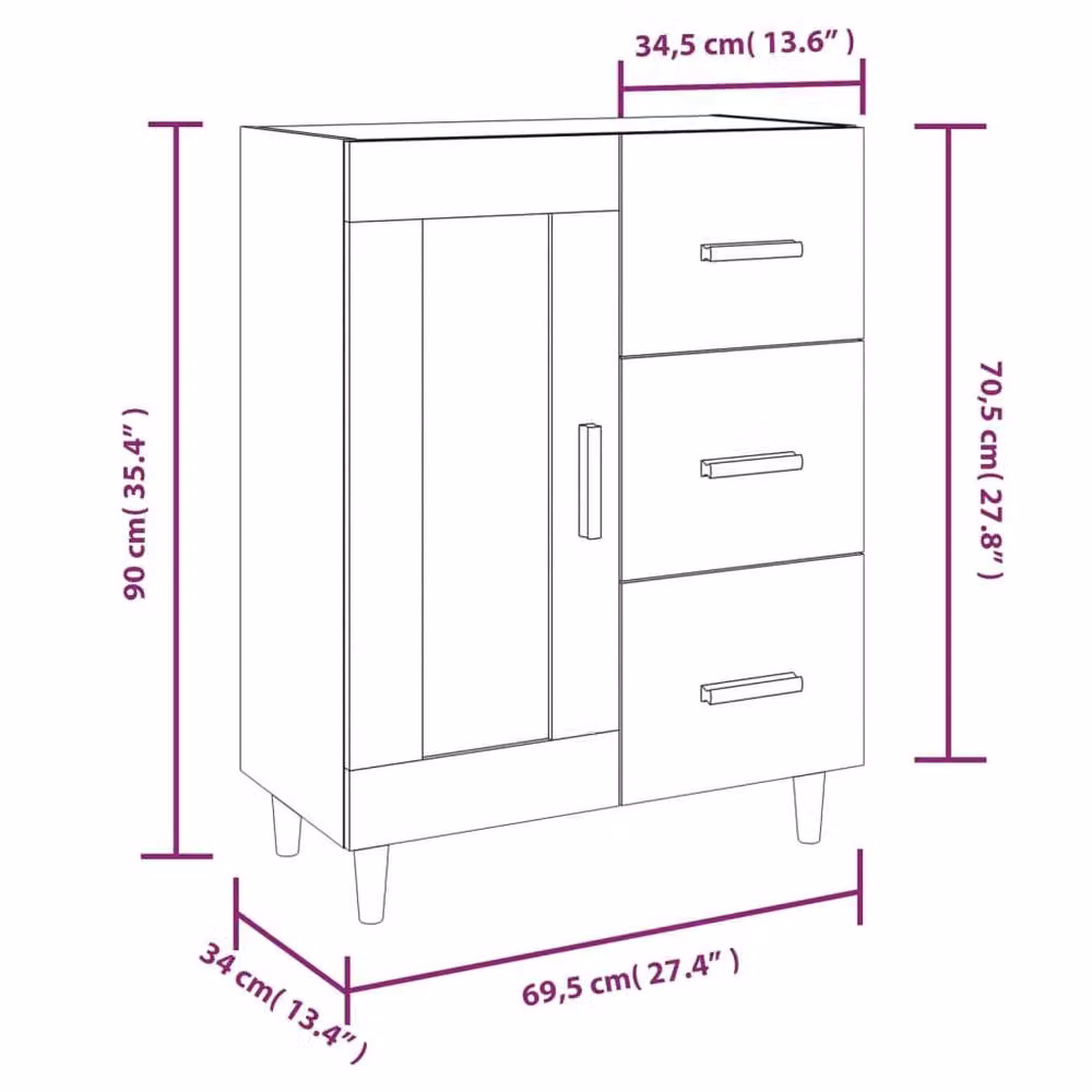 Berkfield Home Grey Sonoma Sideboard in Engineered Wood W/D/H: 69.5 x 34 x 90 cm – 3