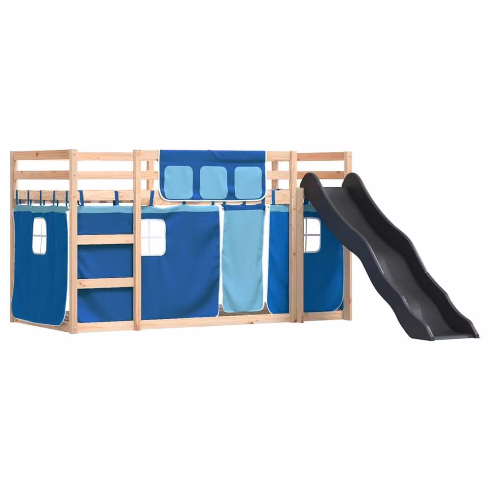 Berkfield Home Blue Solid Wood Childrens Bunk Bed with Slide and Curtains W/D/H: 80 x 200 cm – 3