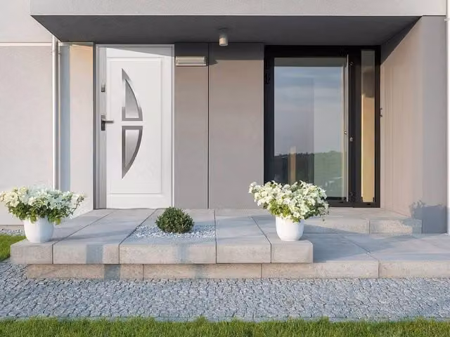 Vente-unique Modern Steel Glass Front Door with Stainless Steel Frame, White, H 207 x W 100 cm