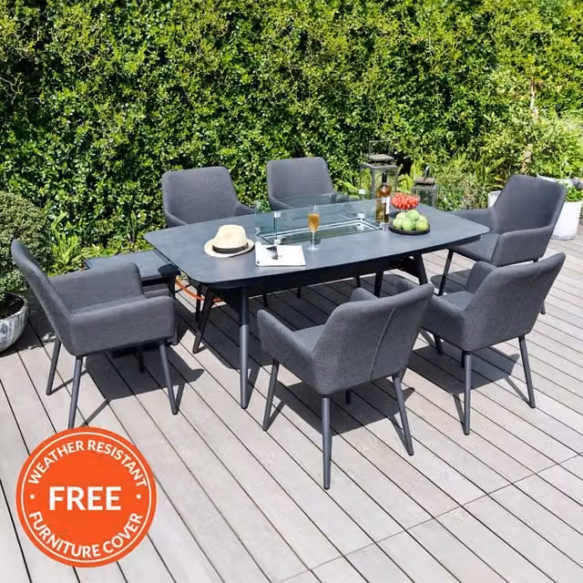 Malay Deluxe 7 Piece Modern Grey Metal Garden Dining Set