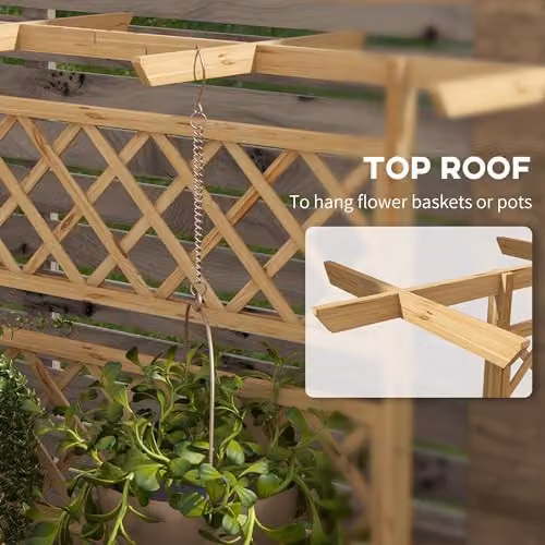 Outsunny Wooden Raised Bed Planter with Trellis for Climbing Plants, Natural/Brown, W: 183 cm, D: 55 cm, H: 55 cm – 4