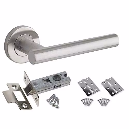Golden Grace Brushed Silver Stainless Steel Straight T-Bar Door Handle Pack, 3 Sets, 51mm Diameter