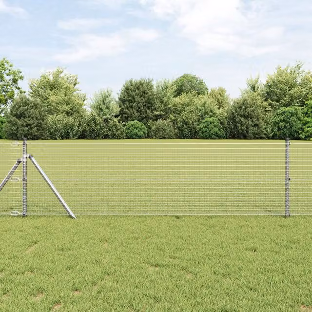 Berkfield Home Silver Galvanised Steel Fence Post and Panel Set of 2, Length: 25 m, Width: 0.5 m