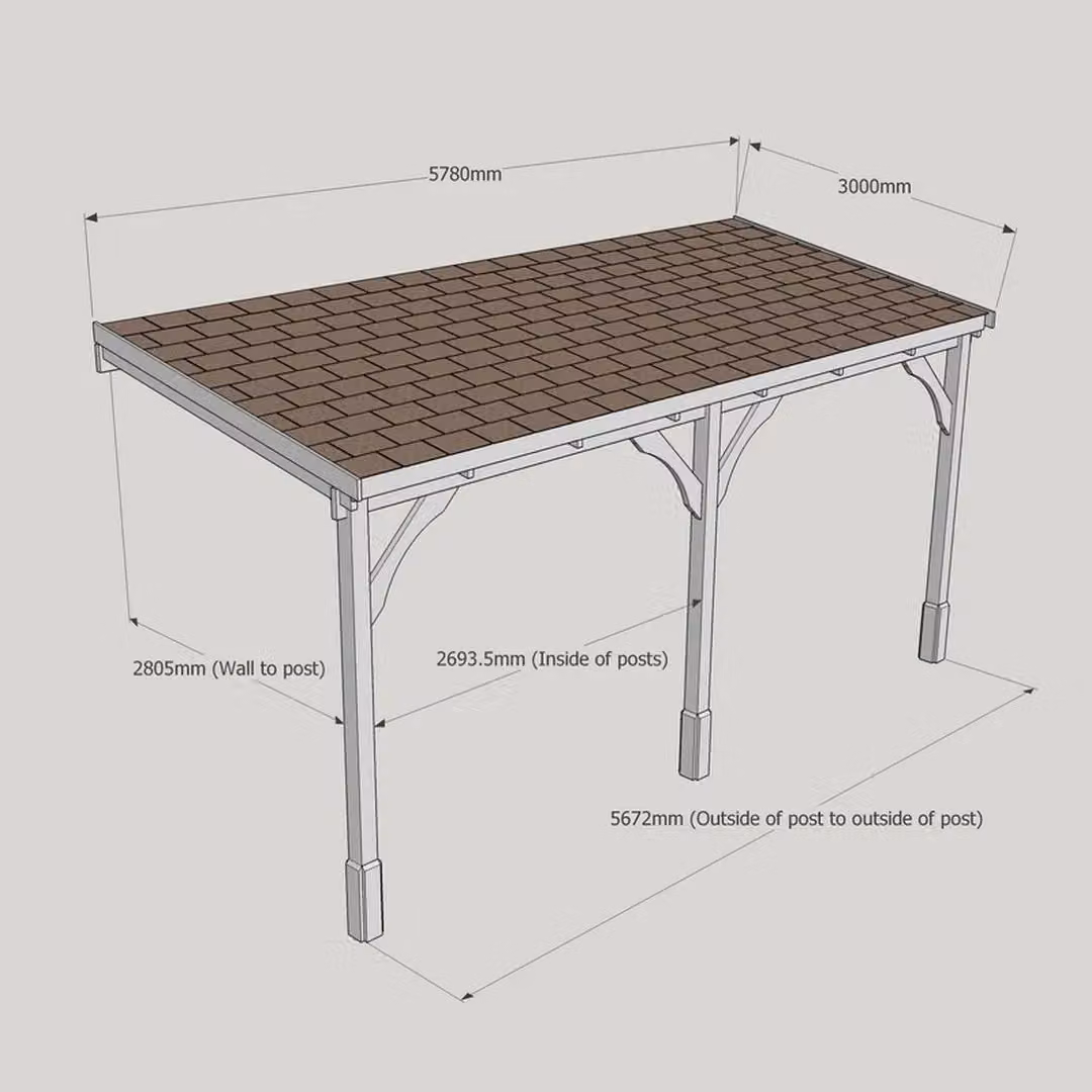 Rutland County Garden Furniture Ltd 3 Post Wooden Carport with Bitumen Shingle Roof, Rustic Brown, W: 578 cm, L: 300 cm – 2