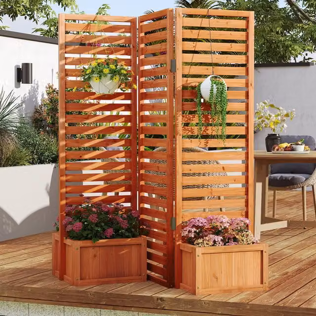 COSTWAY Rectangular Freestanding Decorative Wood Paravent Privacy Screen in Brown