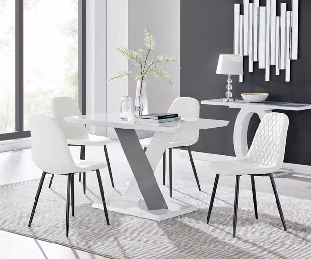FurnitureboxUK Monza 4 WhiteGrey Dining Table and 4 Corona Black Leg Chairs Set