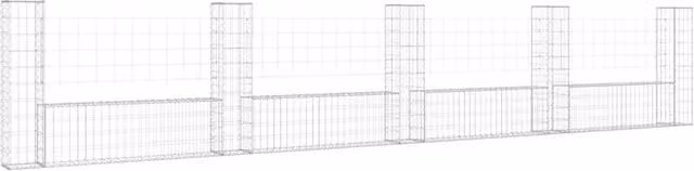 Berkfield Home U-shape Iron Gabion Basket with 5 Posts, Silver, W: 500 cm, D: 20 cm, H: 100 cm