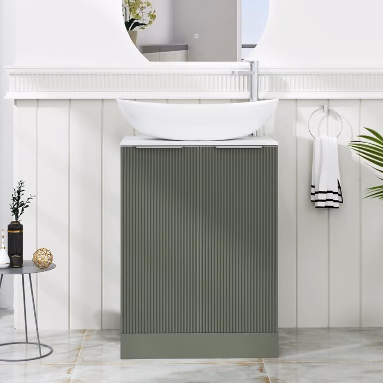 Royal Bathrooms Evora 600mm Sage Green Fluted Floor Standing 2 Door Vanity Unit with Cesar Basin