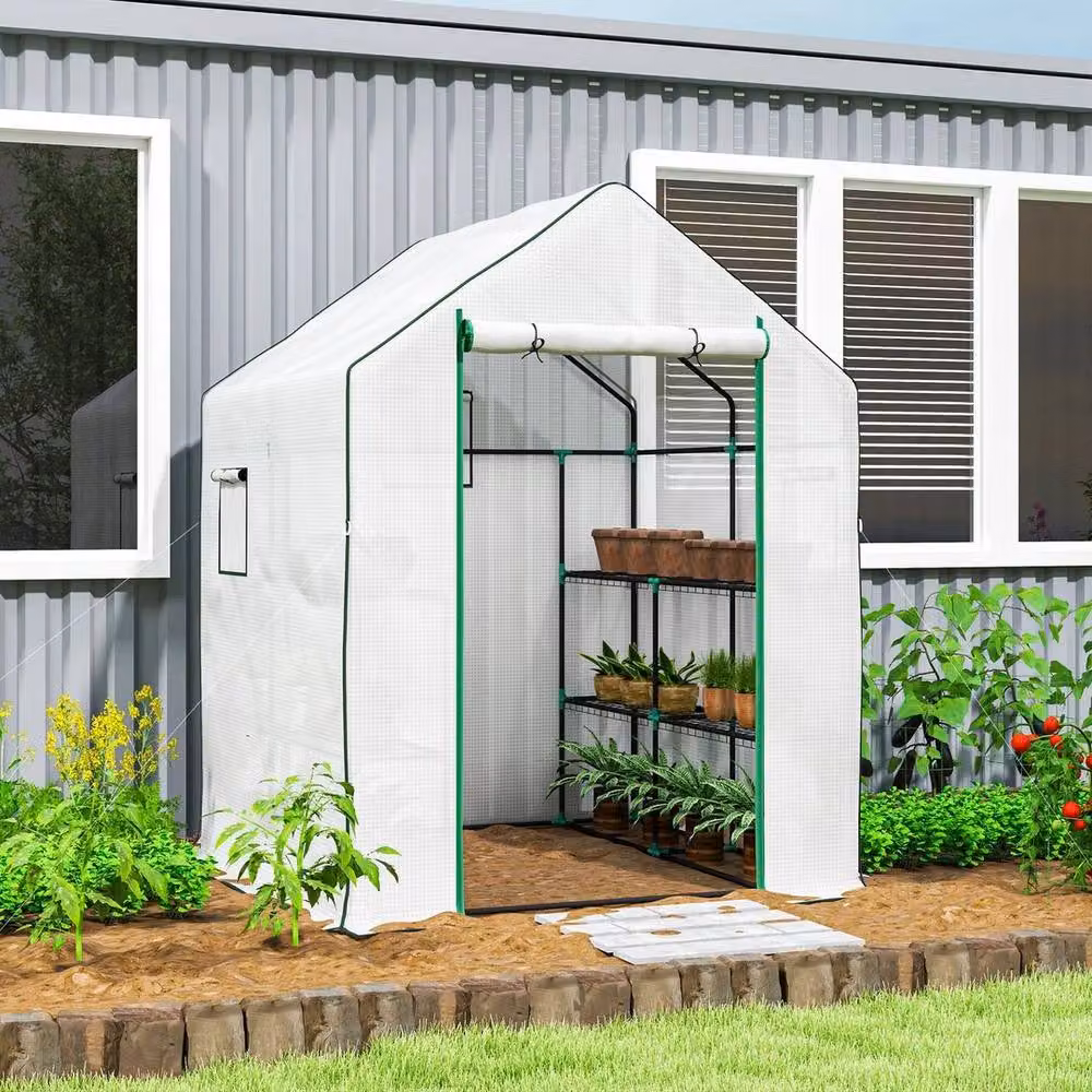 NESTLUNE Walk-in Outdoor Greenhouse with 8 Shelves, White, W/D/H: 100 x 100 x 143 cm – 2