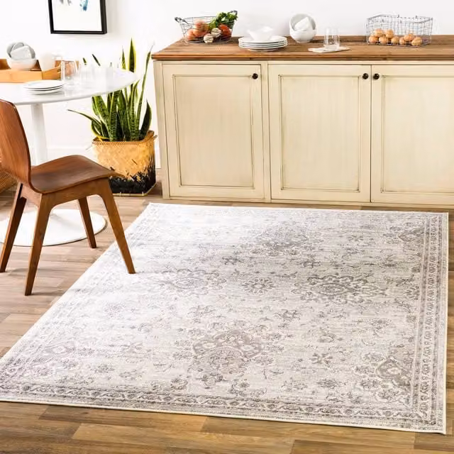 Livabliss Monte Carlo Vintage Boho Wool Rug in Grey and White, W: 200 cm, D: 275 cm