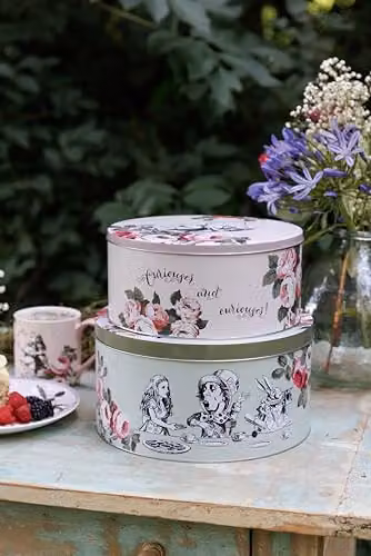 Mikasa Floral Metal Cake Tin Set of 2 in White and Multicolour – 5