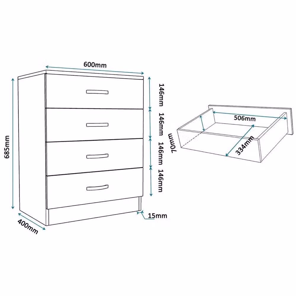 FLAVORA Modern Narrow Grey Glossy Chest of Drawers Storage Cabinet – 2
