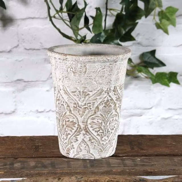 Kingsbury Gifts White Vintage Floral Ceramic Tabletop Plant Pot, Diameter: 19 cm