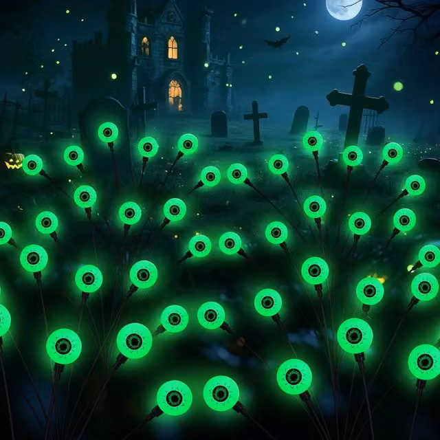Garwarm Halloween Scary Eyeball Solar LED Pathway Lights, 2-Pack, Green