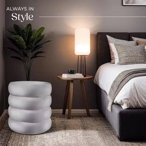 tectake Scandinavian Style Storage Ottoman in Grey with Velvet Bouclé Fabric and Removable Cover, W/D/H: 42 x 47 x 47 cm – 5