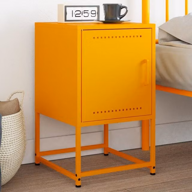 Berkfield Home Mustard Yellow Metal Bedside Cabinet W: 36 cm, D: 39 cm, H: 60.5 cm