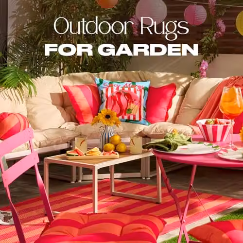 OHS Round Striped Outdoor Garden Rug, Orange and Pink, Diameter: 170 cm – 2