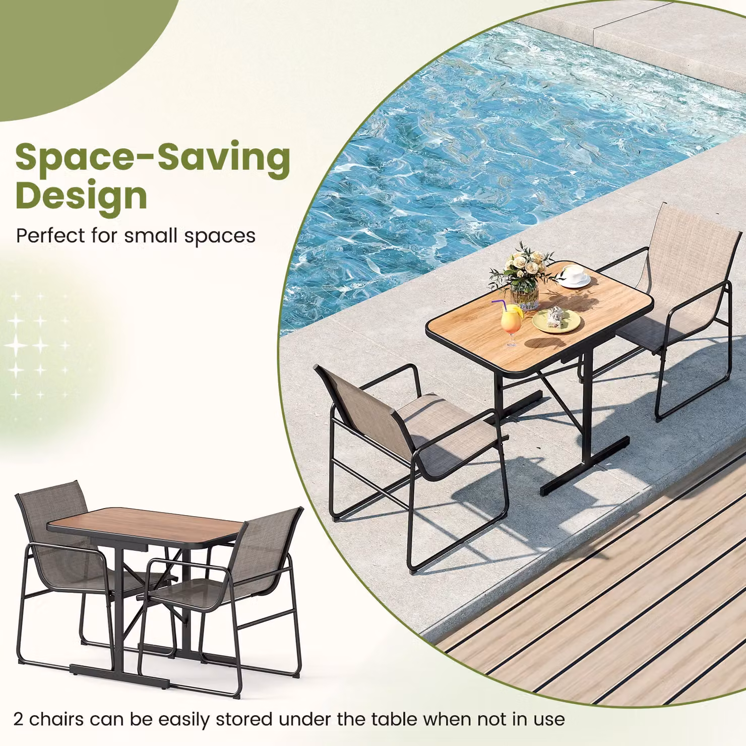 Costway 3 Piece Brown Metal Patio Bistro Outdoor Furniture Set – 3
