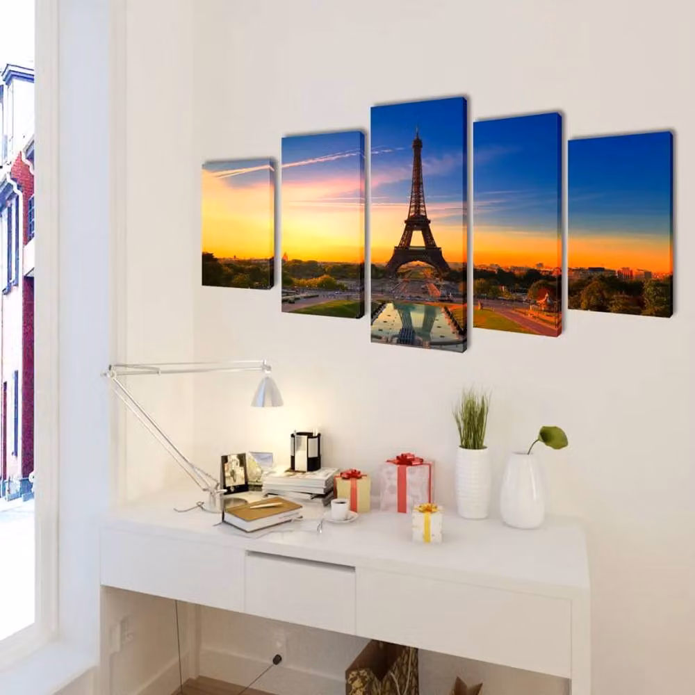 Berkfield Home Eiffel Tower Canvas Wall Print Set, Multicolour, W: 200 cm, H: 100 cm – 2