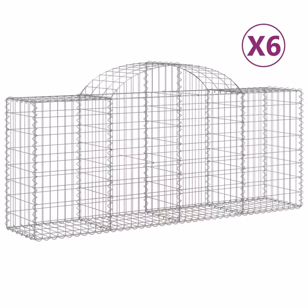 Berkfield Home Arched Gabion Baskets, 6 Piece Set, Silver Galvanised Steel, W: 200 cm, D: 50 cm, H: 80-100 cm – 2
