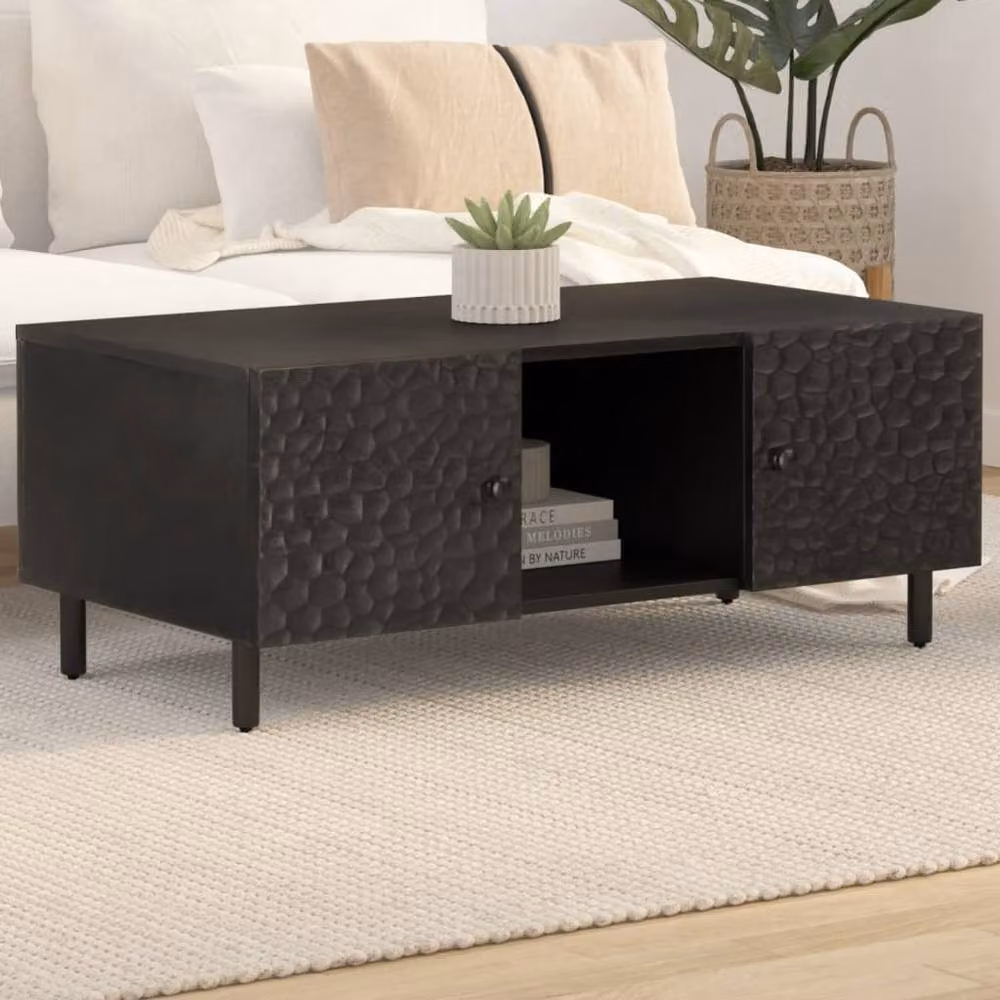 Berkfield Home Black Mango Wood Coffee Table W/D/H: 100 x 54 x 40 cm – 2