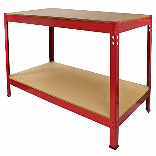 Monster Racking Heavy Duty Metal Workbench with 2 Shelves, Red, W: 120 cm, D: 60 cm, H: 90 cm – 2