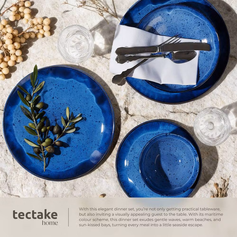 tectake Mare Glazed Stoneware Dinner Set for 6 People, Blue – 5