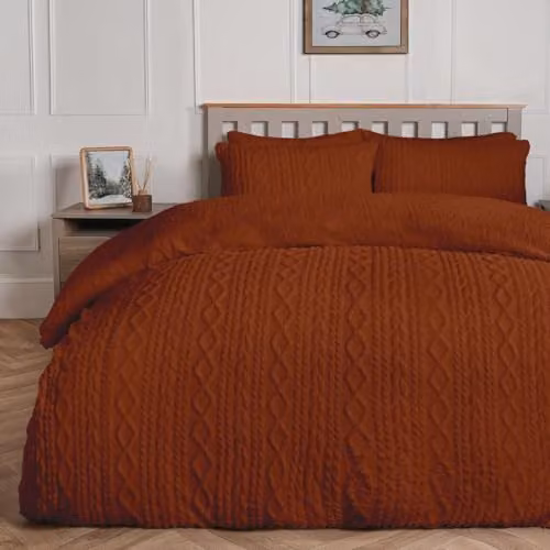 OHS Reversible Double Fleece Duvet Cover and Pillowcase Set, Rust Orange, W/D/H: 200 x 200 cm – 1