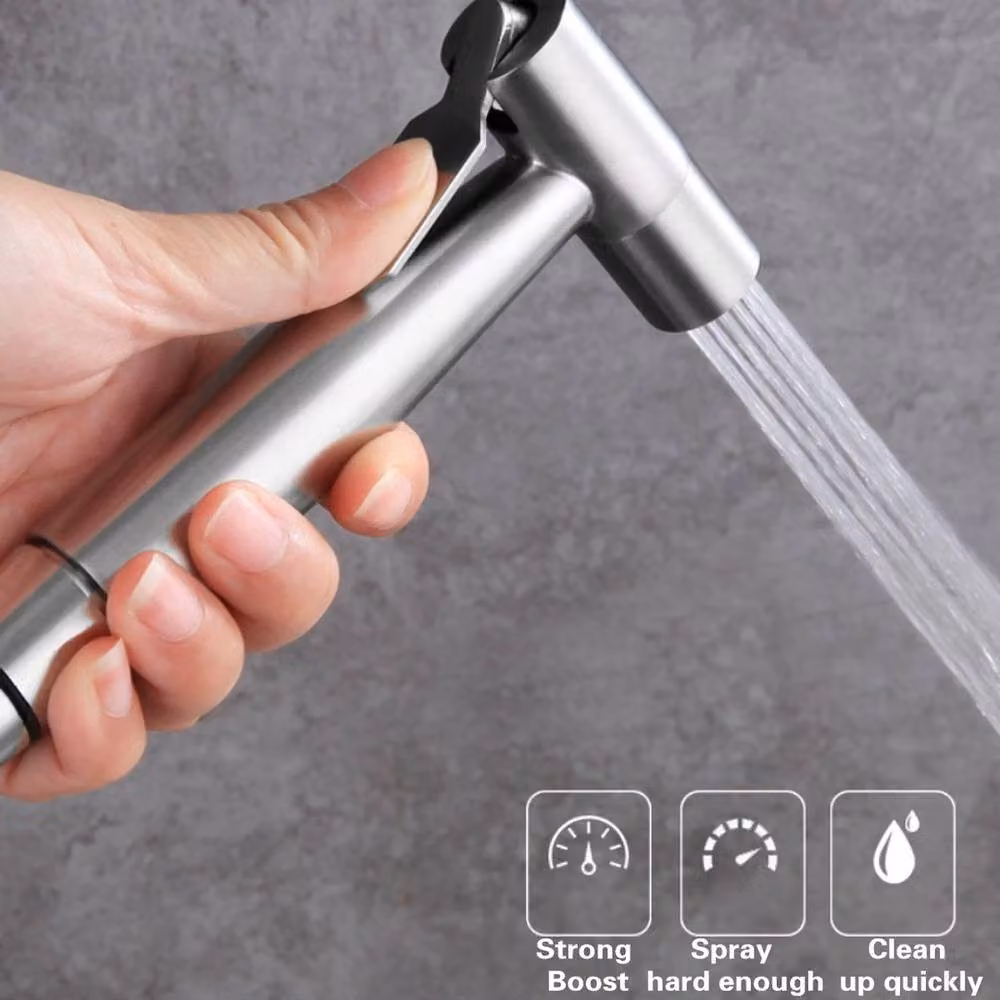 VOGREX Handheld Shattaf Bidet Spray Kit in Silver Brushed Steel – 5
