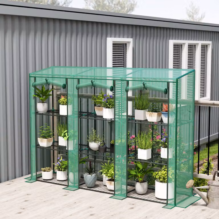 Outsunny Nine-Shelf Green Lean-to Greenhouse, W/D/H: 46 x 46 x 215 cm