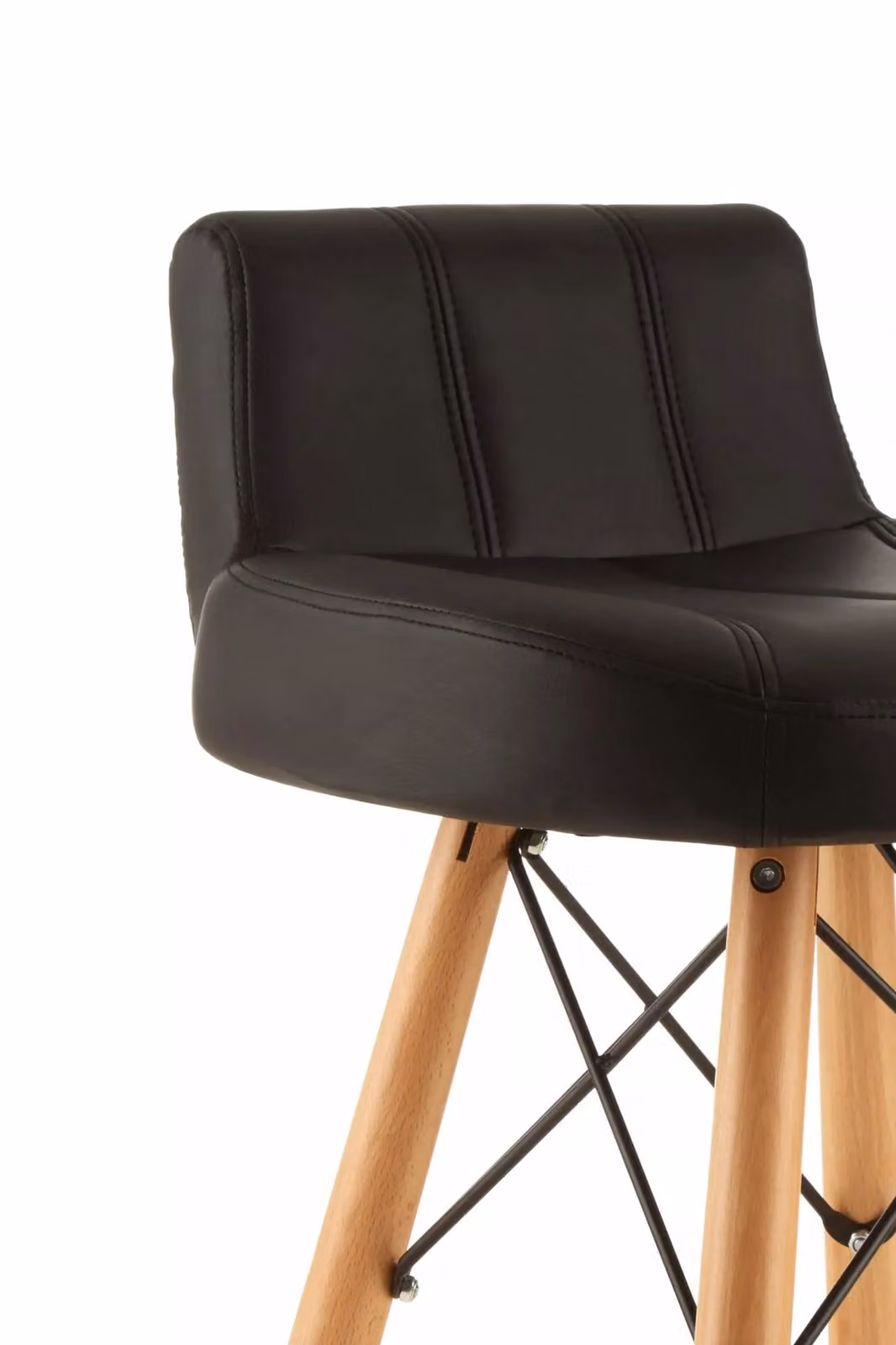 Orsina Black Leather Effect Bar Stool with Beech Wood and Metal Legs – 3
