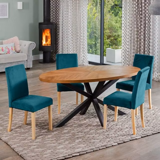Artemis Home Modern Oval Dining Table Set with 4 Petrol Velvet Chairs