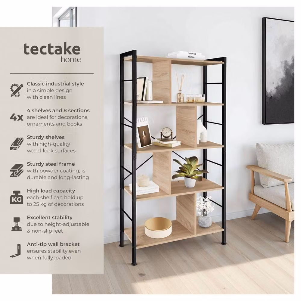 tectake Charleston Freestanding Standing Shelf in Light Brown, W/D/H: 75.5 x 30 x 155 cm – 2