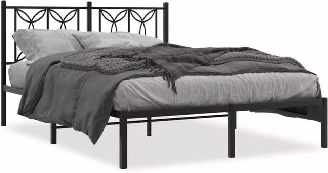 Berkfield Home Classic Metal Bed Frame with Headboard, Black, W/D/H: 140 x 190 cm – 1