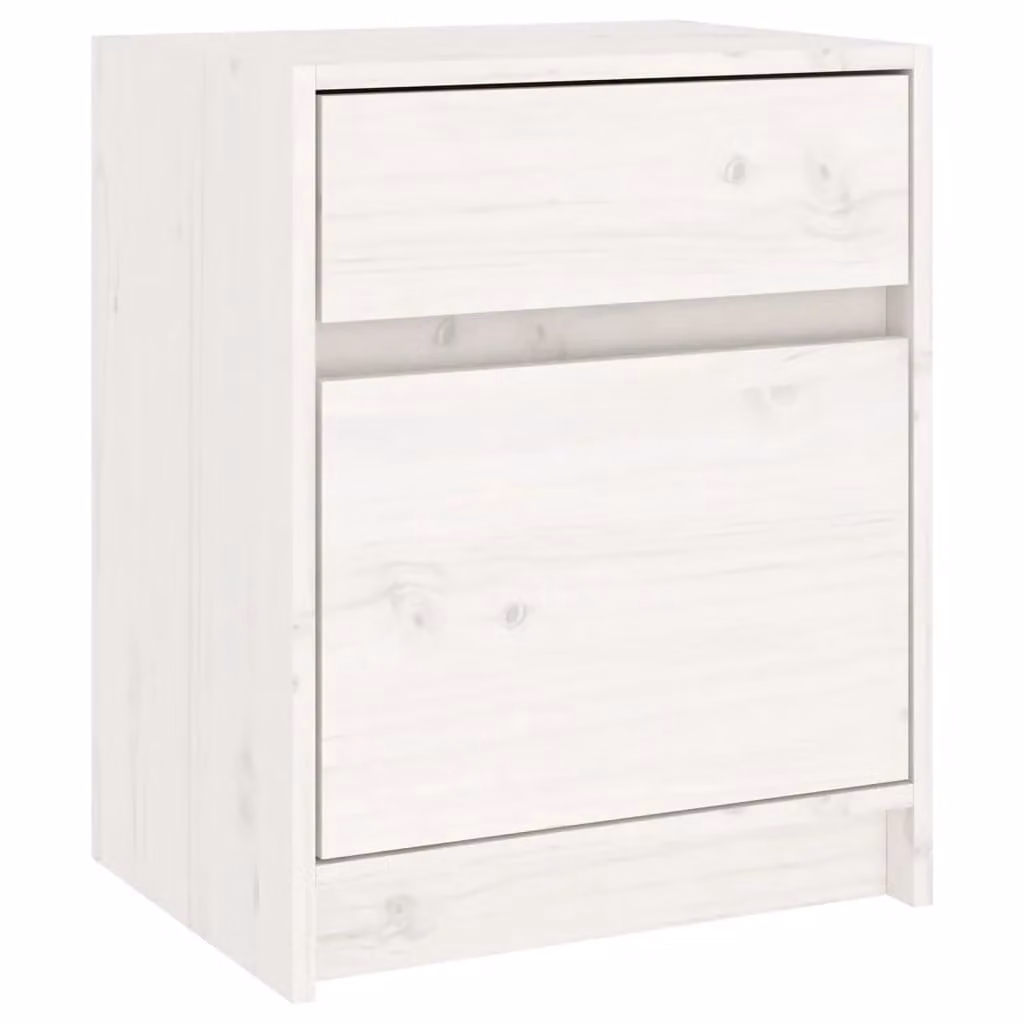 Berkfield Home White Solid Pinewood Bedside Cabinet W/D/H: 40 x 31 x 50 cm