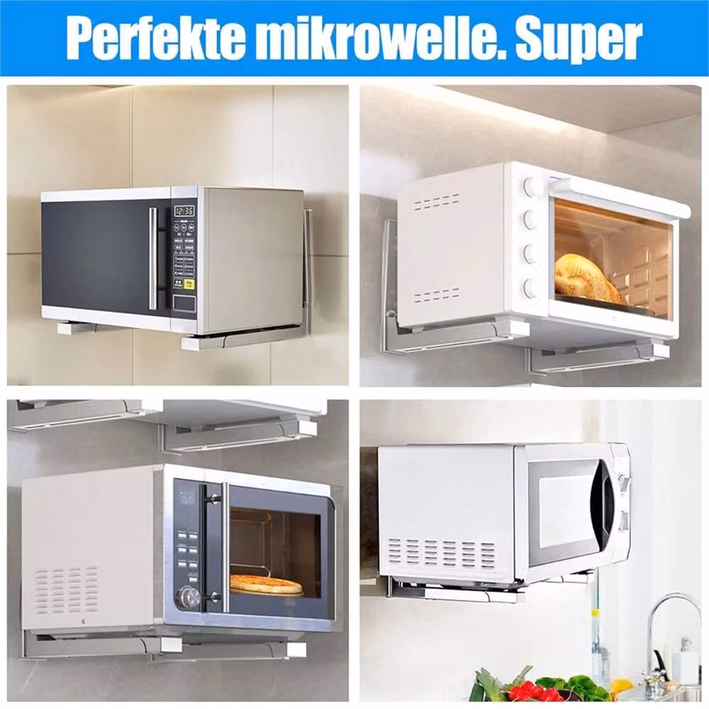 Nordara 2-Piece Silver Stainless Steel Wall Mounted Stretch Shelf Rack for Kitchen Microwave Ovens – 3