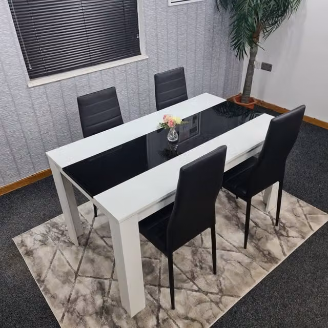 Kosy Koala Modern White and Black Wooden Kitchen Dining Table and 4 Chairs Set