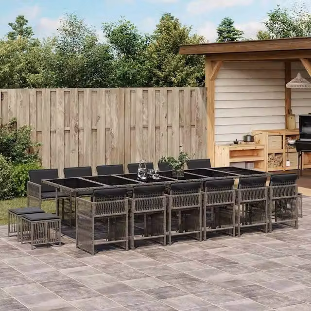 Berkfield Home 17 Piece Grey Poly Rattan Garden Dining Set with Cushions