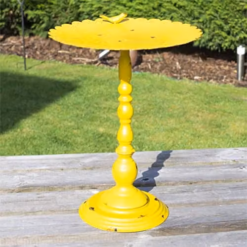 St Helens Home & Garden Ornamental Pedestal Bird Bath in Yellow Metal