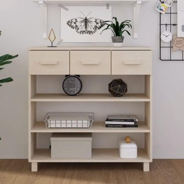 Berkfield Home HAMAR Console Table in Honey Brown Solid Pine Wood, W/D/H: 90 x 35 x 90 cm – 1