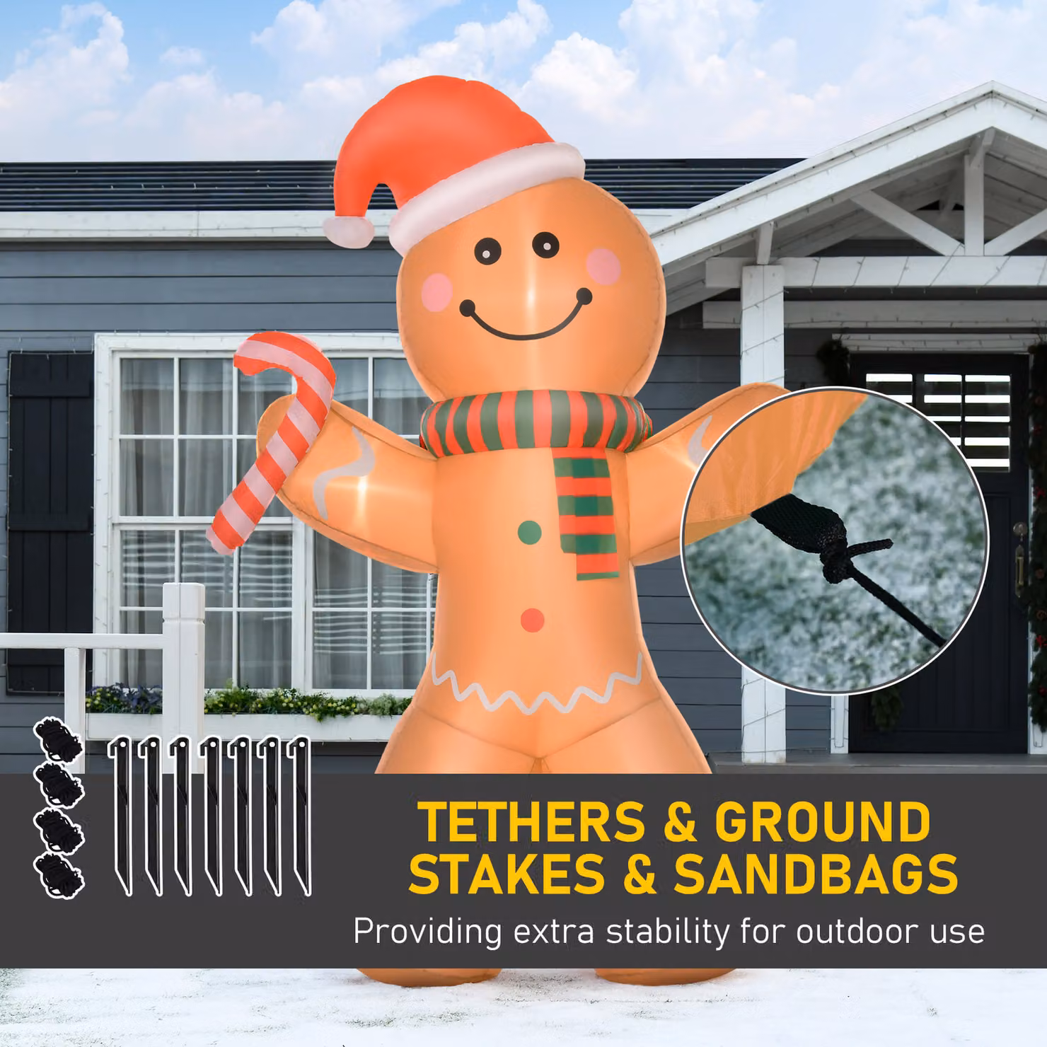HOMCOM Inflatable Gingerbread Man Christmas Decoration, Lighted Brown Outdoor and Indoor Garden Prop, Height: 240 cm – 4
