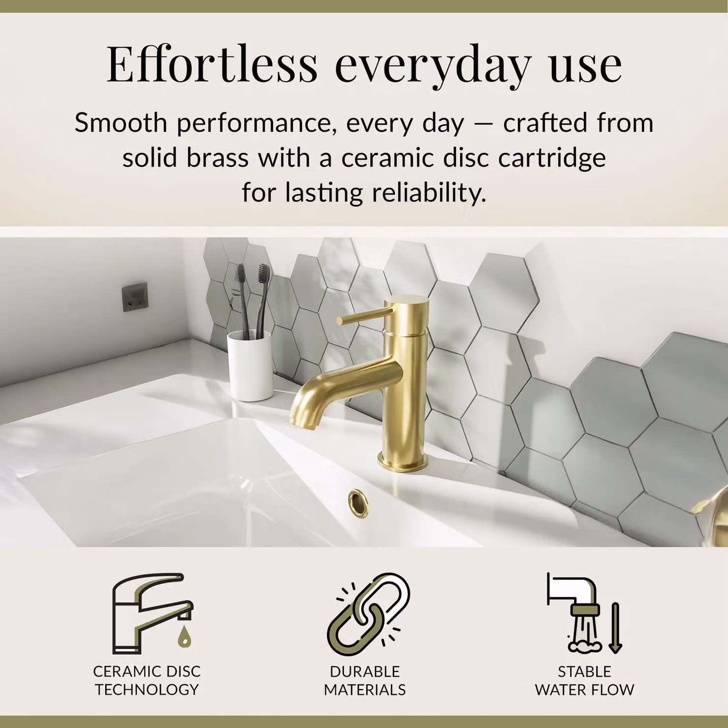 Balterley Round Mono Basin Mixer Tap with Push Button Waste in Brushed Brass, H x W x D: 16.6 x 5.2 x 15.9 cm – 2