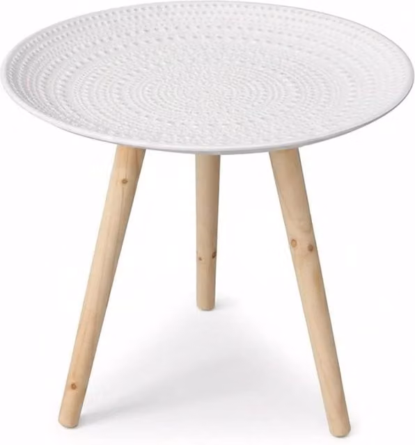 FLAVORA Round White Bedside Nightstand and Side Table with Scandinavian Design – 1
