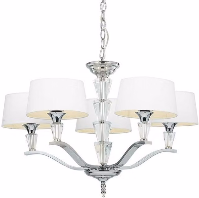 Loops 5 Light Ceiling Pendant Chrome and Vintage White Round Shade Hanging Feature Lamp
