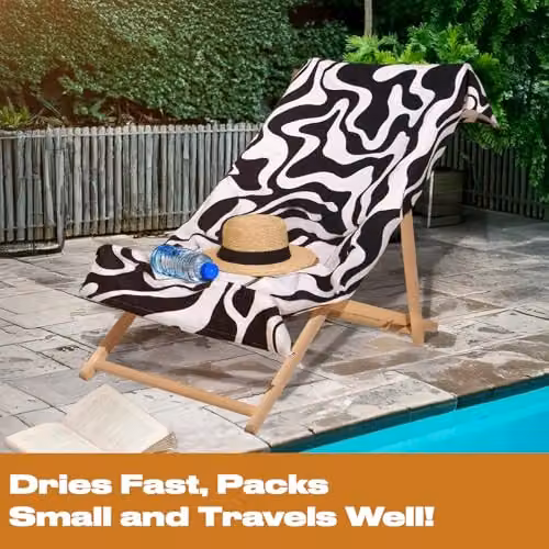 OHS Black and White Swirl Microfibre Quick-Drying Beach Towel, W/H: 71 x 152 cm – 3