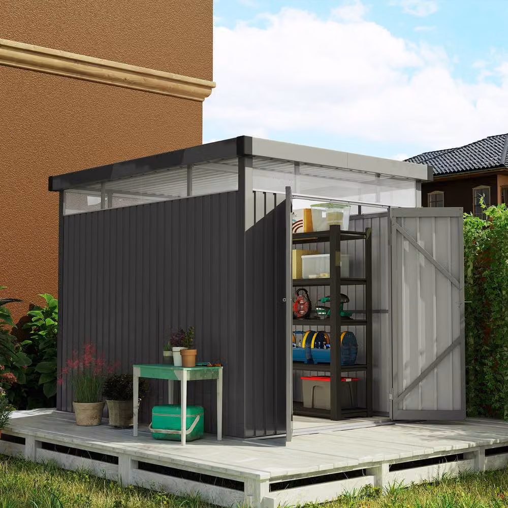 Rolipo Galvanised Steel Shed with Lockable Single Door and Window, Dark Grey, W/D/H: 161.5 x 201.0 x 162.0 cm – 2