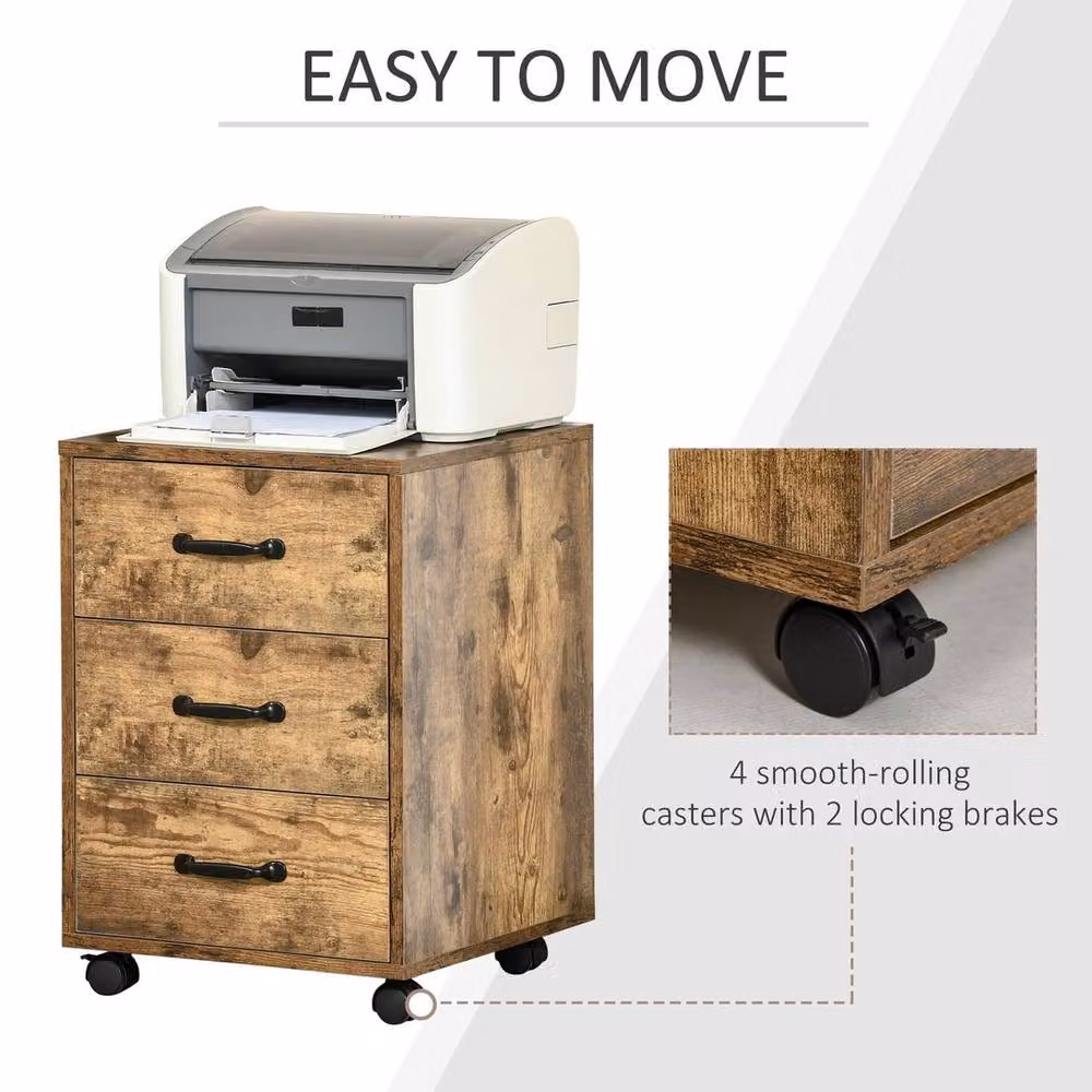 Kelvenix 3 Drawer Mobile Rolling File Cabinet in Brown, W/D/H: 60 x 60 x 57 cm – 3