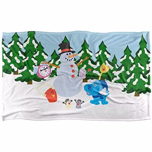 LOGOVISION Blue Snowman Winter Landscape Super Soft Fleece Throw Blanket, W/D/H: 91 x 147 cm – 1