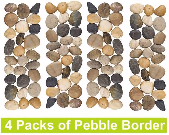 FLAVORA 4 Pack Multicolour Woodside Pebble Strip Decorative Garden Stone with Wire Mesh, Total Area: 2.4m2 – 1