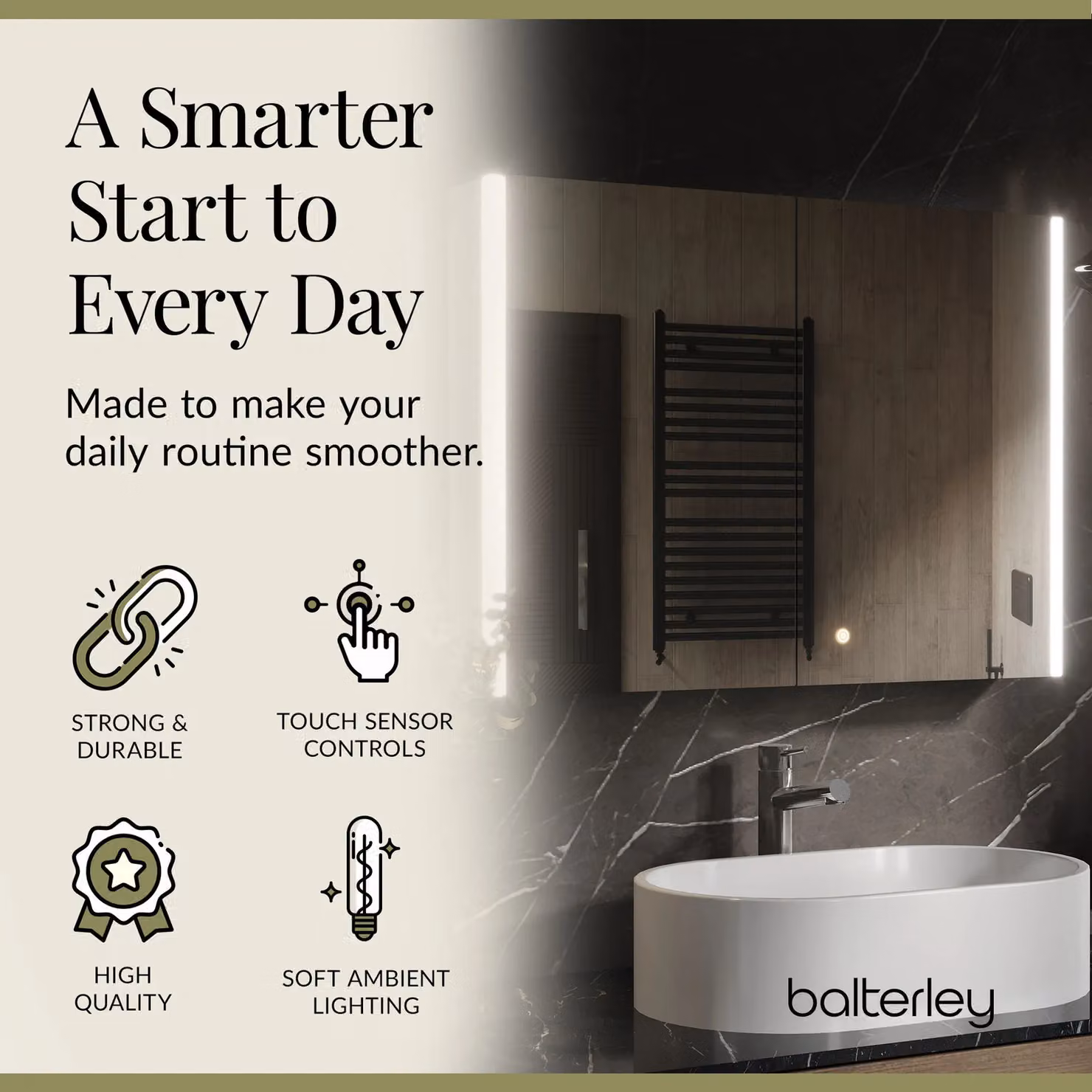 Balterley Rectangular 2 Door Mirror Cabinet with Demister and Shaver Socket, White and Silver, Width: 80 cm – 2